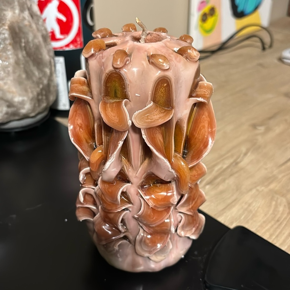 Handmade carved candles will nicely decorate your interior. Vintage thrift find
